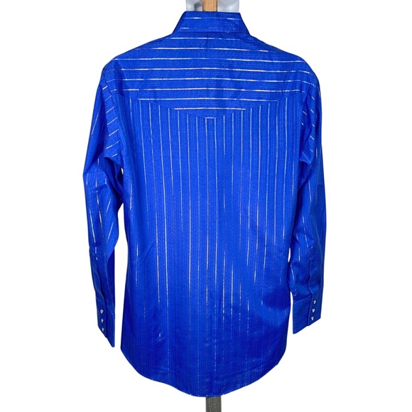 Vintage Ely Cattleman Western Pearl Snap Shirt Mens Size 16 Metallic Stripes - Picture 3 of 6